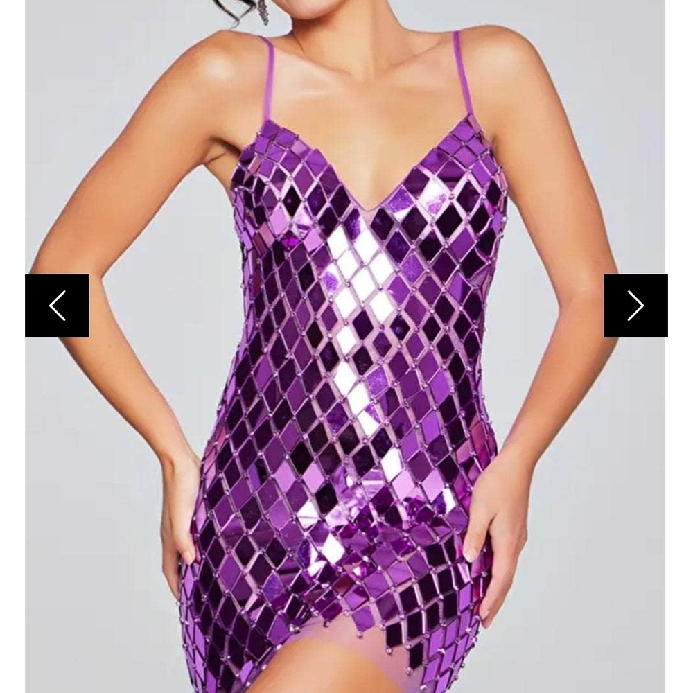 Jovani Mirrored Purple Sequin Tile Mini Dress